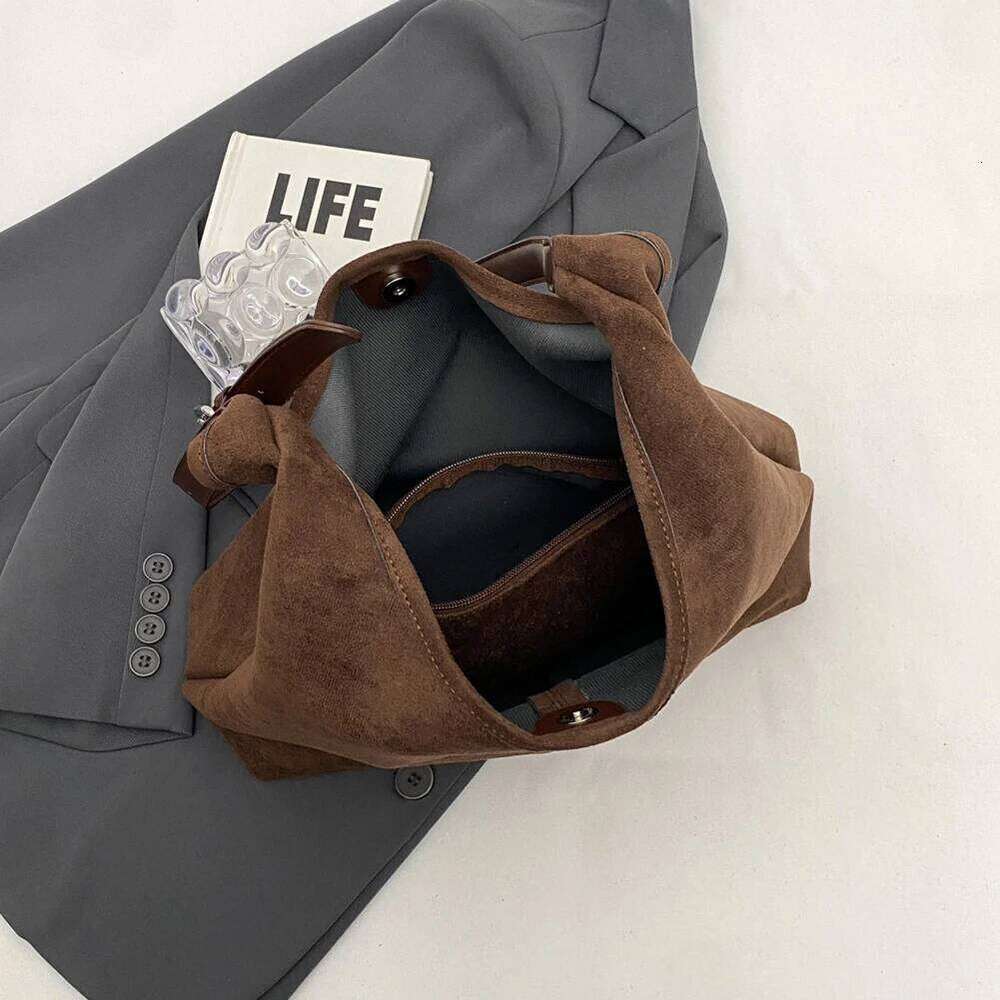 Retro Soft Suede for Women Autumn Winter Trend Large Capacity Shoulder Bags Solid Casual Tote Purse Daily Commuting Bag