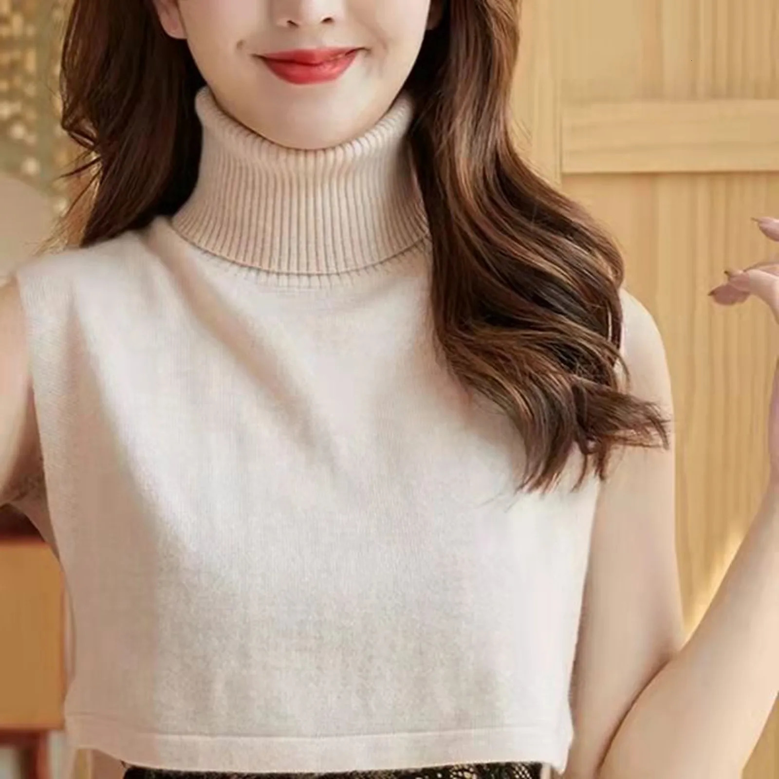 Winter Sleeveless Sweater Knit Pullover High Quality Turtleneck Temperament Commuting Warm Loose Knitted Base 250530