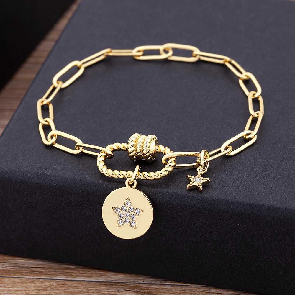 New Fashion Luxury 17 Styles Link Chain Star Pendants Bracelet for Women Men Copper Zircon Gold Color Rhinestone DIY Jewelry W250606