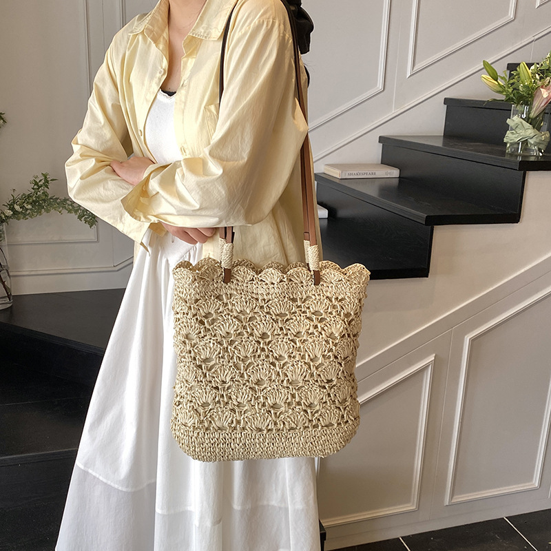 designer New Style Straw Woven Hollow Out Bag Versatile Straw Bag Women's Handbag Beach Vacation Shoulder Tote Bag