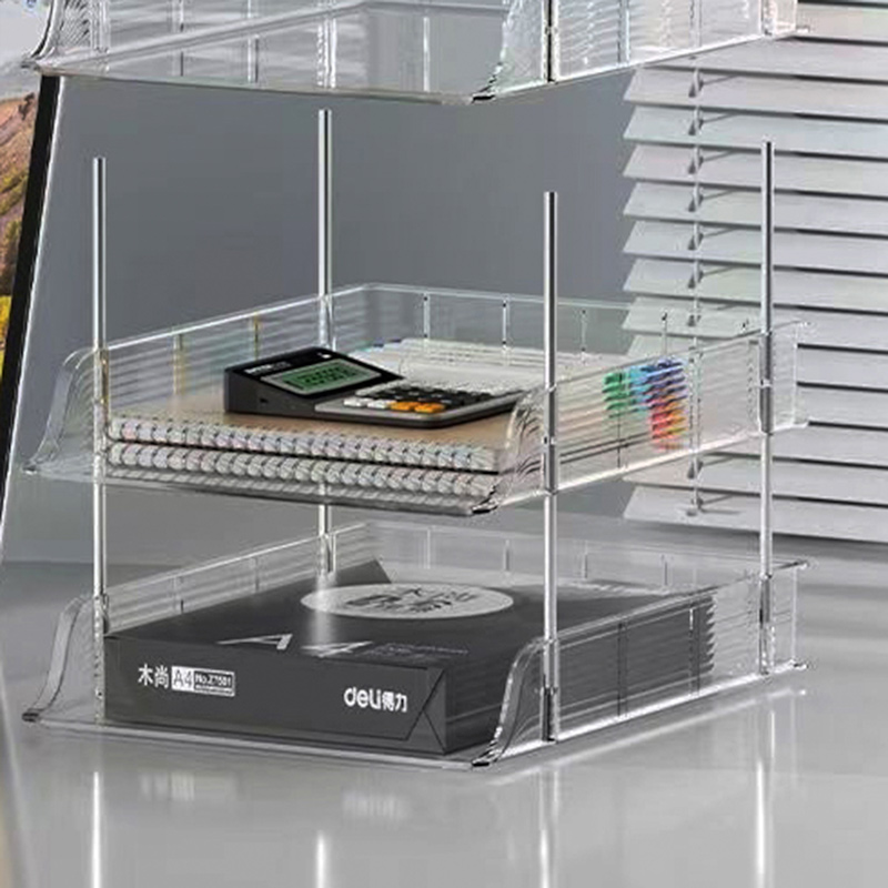 tripletier transparent plastic desktop organizer with storage shelves