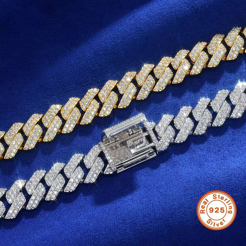 12mm Diamond Silver Mosan Box Buckle Cuban Chain Necklace With Diamond Unique Moissanite Jewelry