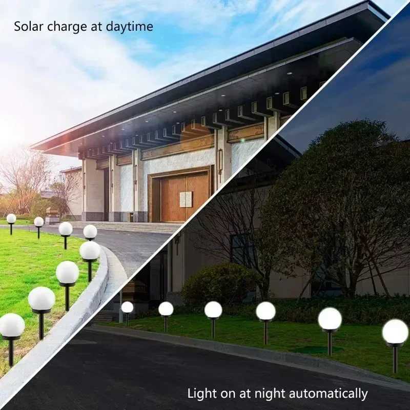 Solar Powered LED Round Ball Light Waterproof Outdoor Lawn Lamp Landscape Lighting Ground Plug for Garden Pathway Villa Decoration W250607
