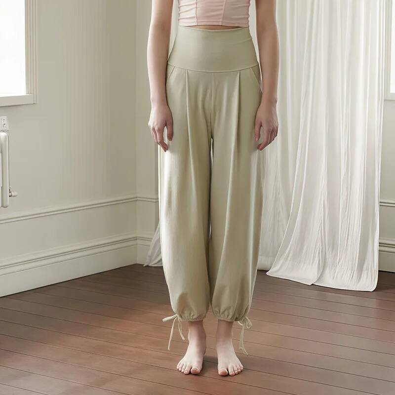 Summer Women Yoga Solid Color Loose Cuffed High Waist Straight-leg Sport Running Workout Breathable Slimming Pants