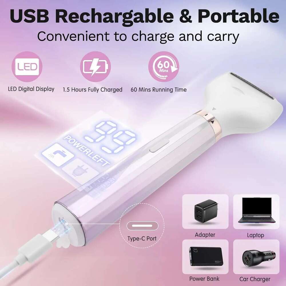 Razor Women 5 In 1 Rechargeable Electric Shaver For Lady Waterproof Portable & Skin-Friendly Painless Hair Trimmer