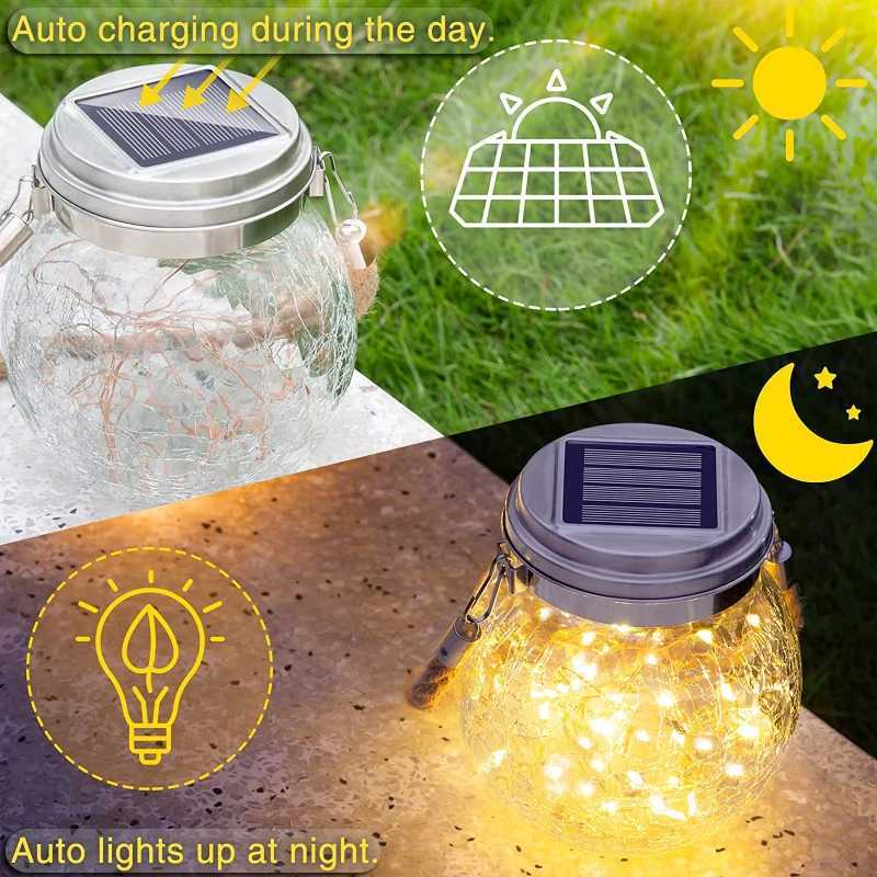 Solar Cracked Glass Jar Lamp IP65 Waterproof 30LED Warm White Colorful Lights Outdoor String Lights for Garden Patio Yard Tree W250607