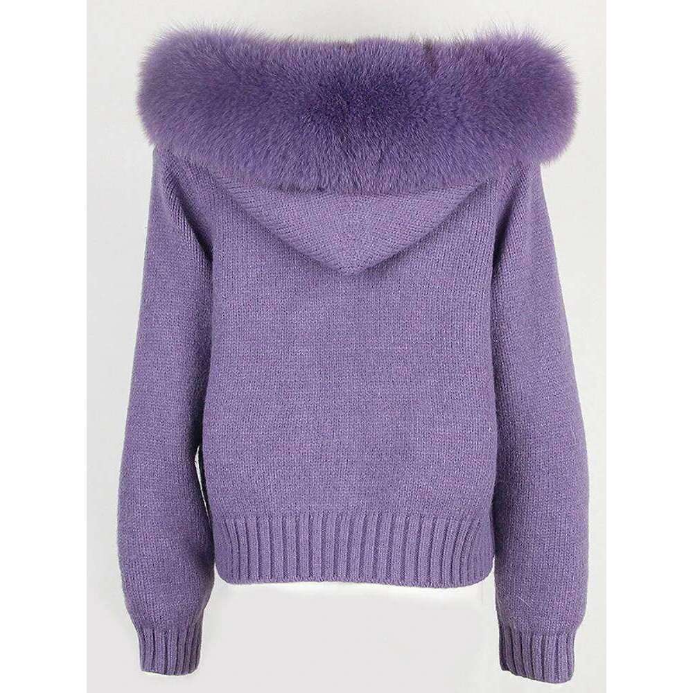OFTBUY 2023 Autumn Winter Casual Hooded Real Fox Collar Fashion Short Knitted Jacket with Natural Fur Coat for Women