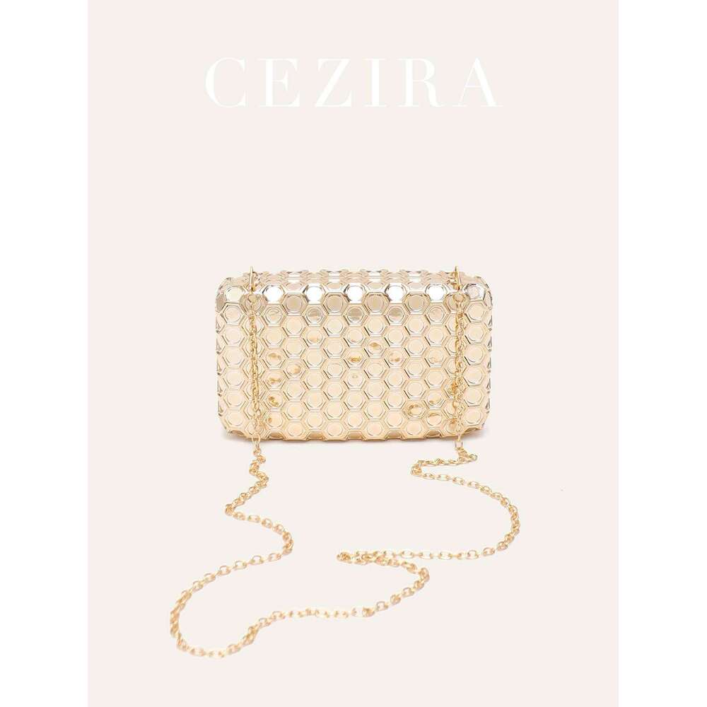 CEZIRA Brand Chic Design Women Evening Clutch Bag ABS Box Case Hexagonal Geometric Honeycomb Pattern Long Chain Shoulder Handbag
