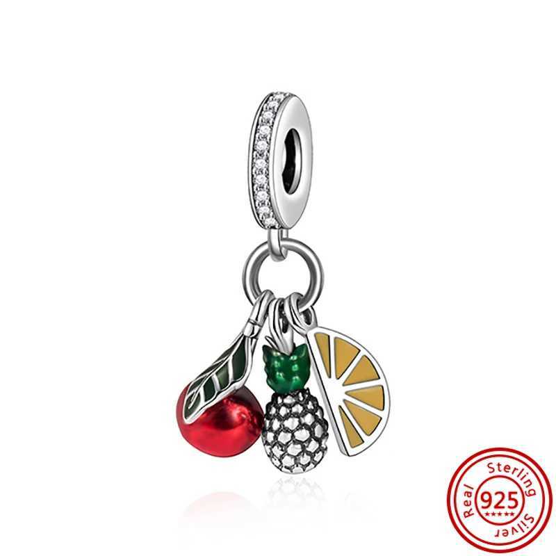 925 Solid Silver ple Sterry Lemon Watermelon Cherry Gre Avocado Fruit Charm Beads Fit Pantaro Bracelet Original JewelryXJ250607