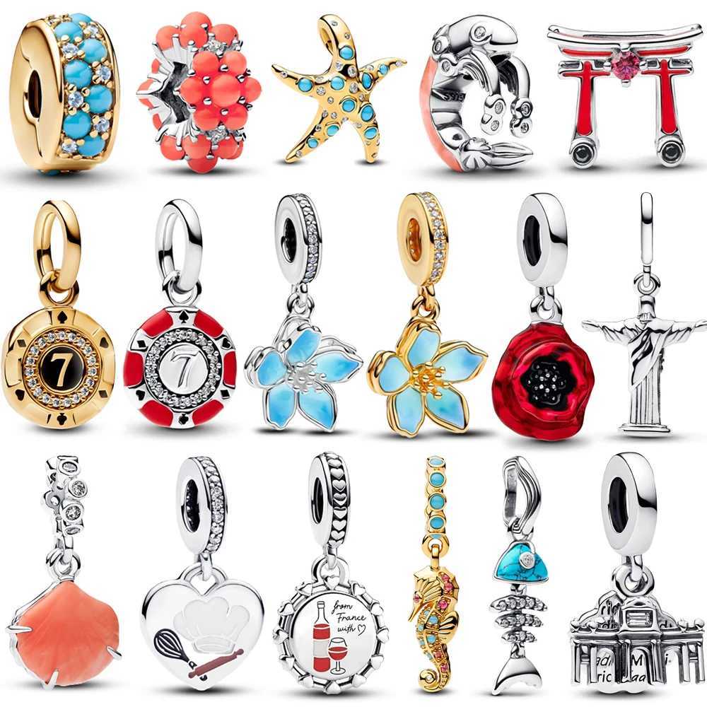 Summer 925 Sterling Silver Ocean Blue Pave Clip Blooming Peach Blood Red Rose Charm Fit Original Bracelet Necklace Jewelry XJ250607