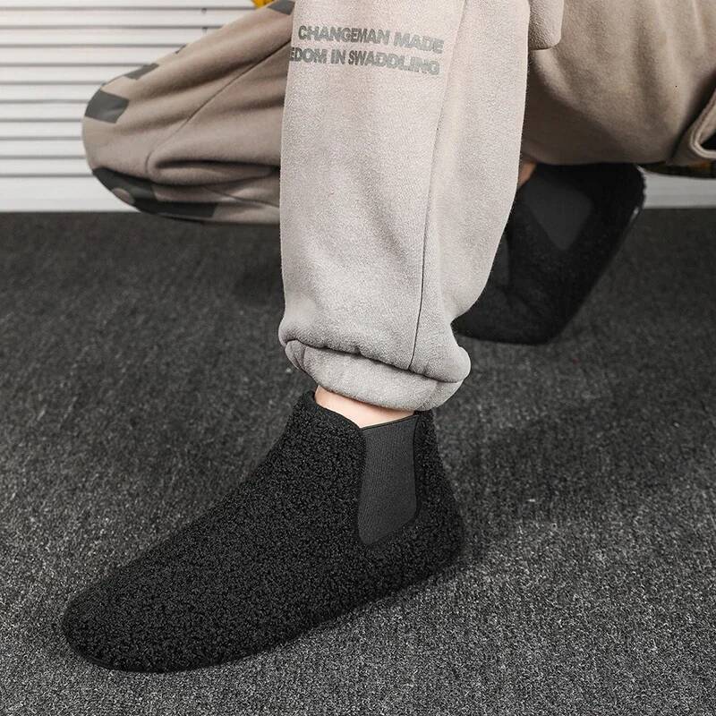 Ddmyoutdoor Winter Cotton Warm Plush Lined Indoor Male House Slippers Outdoor Men Walking Ankle Boots Man Casual Flats Shoes Beach outdoor shoes