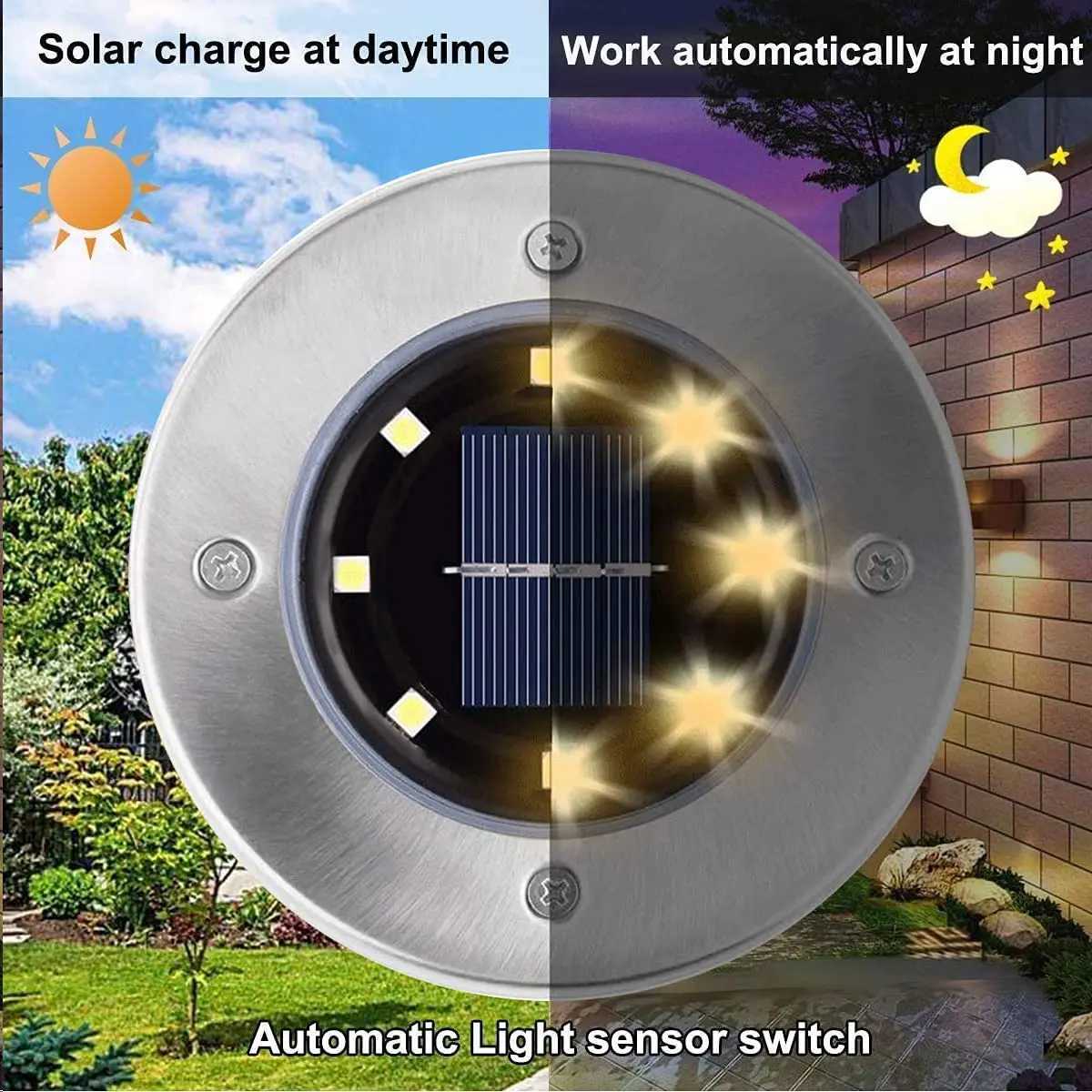 2-16Pack Solar Ground Lights Waterproof Outdoor Garden Light Stainless Steel in-Ground Landscape Lights for Pathway Deck LawnXJ250606