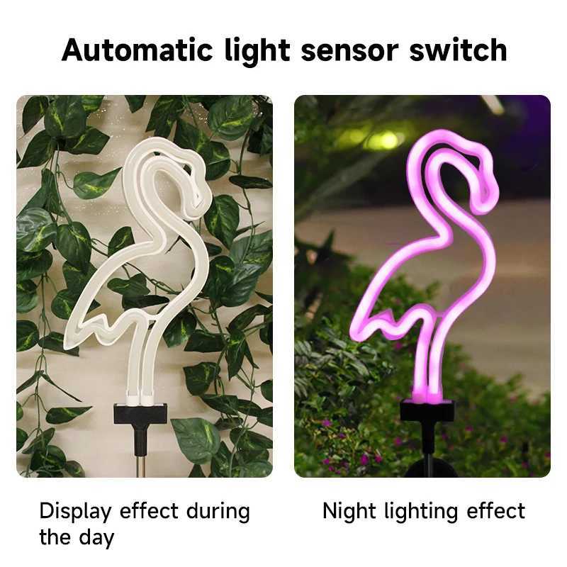 Neon Flamingo Solar Garden Light Landscape Courtyard Lamp Waterproof Outdoor Decor Stake Light LED Patio Grounding LightsXJ250606