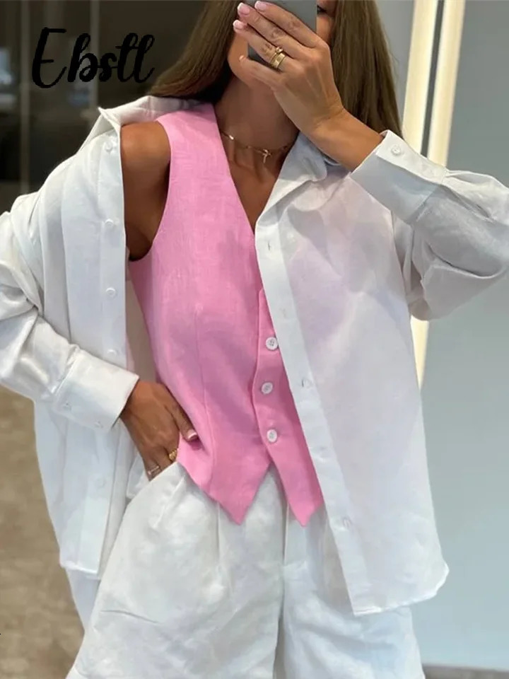 Solid Single Breasted Vest Skirts Suit Womens V-neck Sleeveless Waistcoat Loose Long Skirt 2025 Summer Lady Casual Outfit 250605