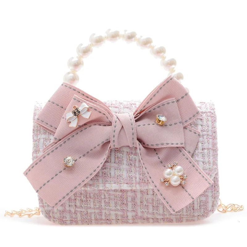 Lace Bowknot Baby Girls Crossbody Bags Sweet Childrens Mini Coin Purse Handbags Pearl Handle Princess Shoulder Bag Accessories 250605