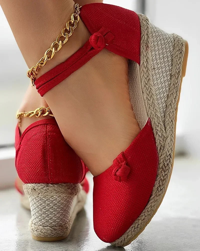 Sandals Women Braided Espadrille Knot Button Ankle Strap Wedge Sandals Linen Wedge Summer 6cm Heel Platform Espadrilles Shoes 250605