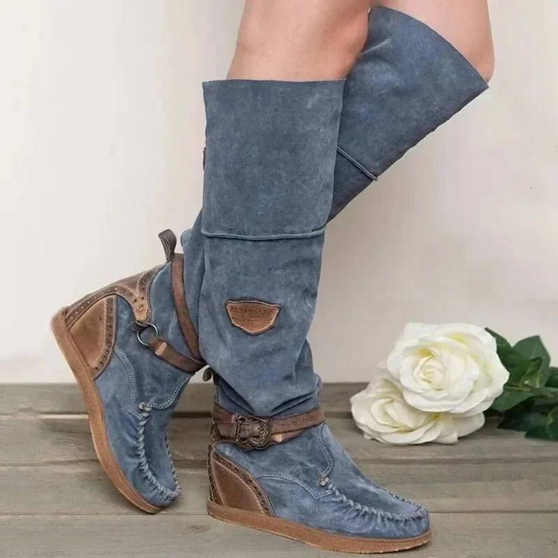 Ddmyoutdoor Vintage Casual Knee Boots Women High Heeled Shoes Thermal Overshoes Boot Zapatos Mujer Sapato Outdoor Shoes