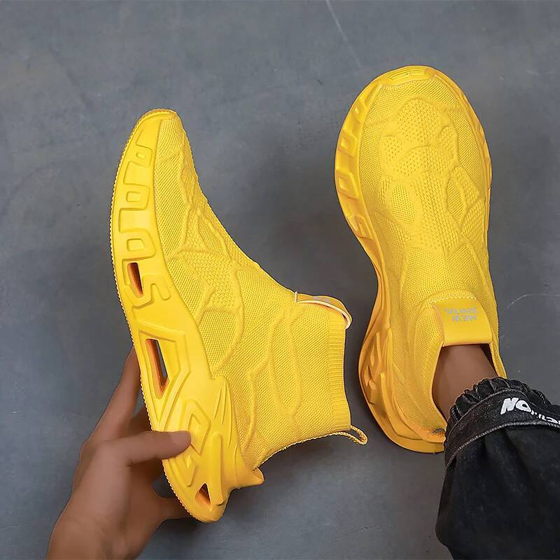 Ddmyoutdoor New Fashion Yellow Men S High Top Sneakers Big Size Breathable Mesh Running Slip On Sports Shoes Trainers For Outdoor Shoes