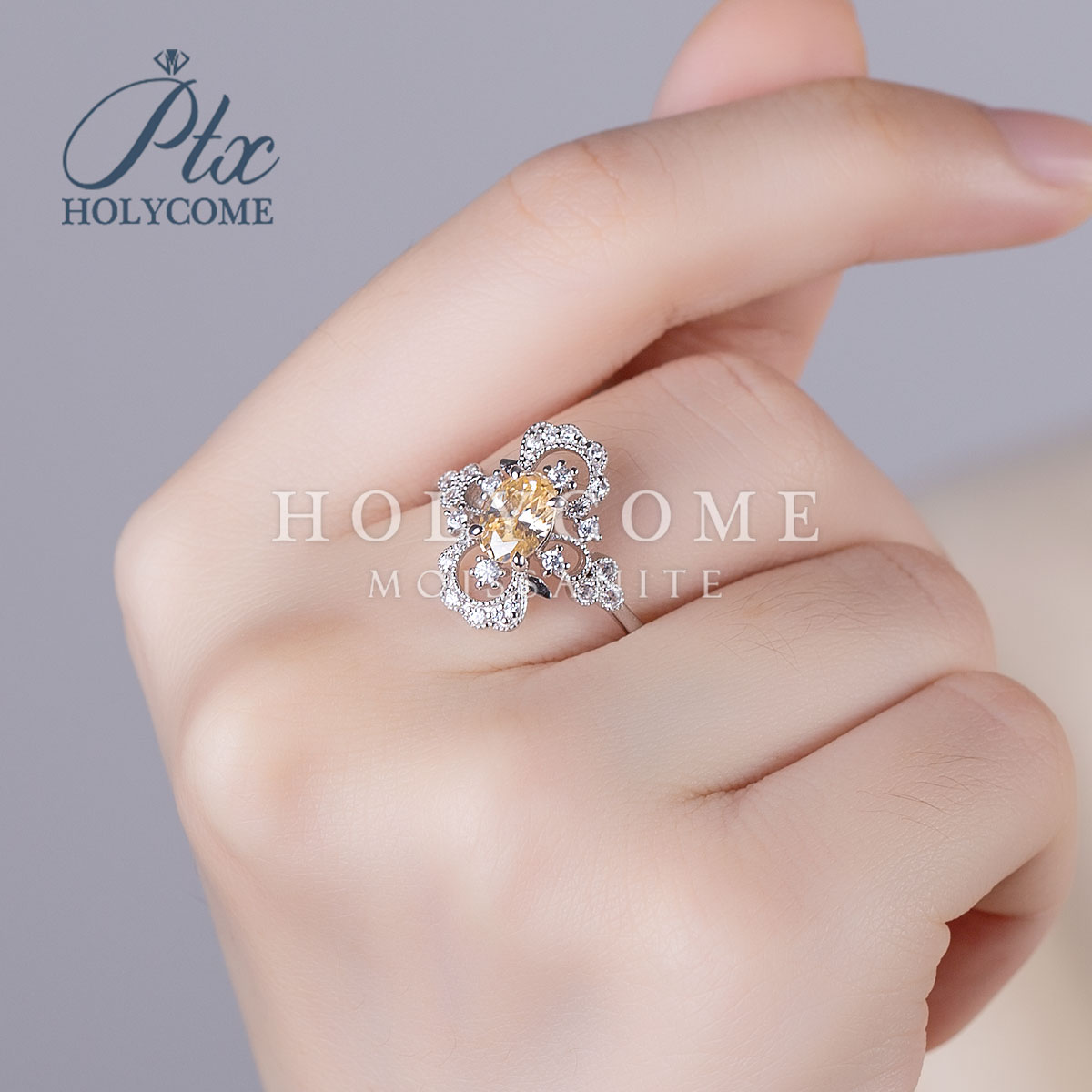 Classic 925 Sterling Silver Finger Rings 18K Gold Plated Champagne Moissanite 1CT Diamond Gift Wedding Party Cluster Ring for Women