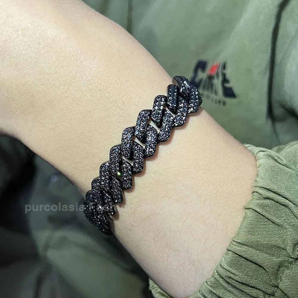 14mm Black Gray Bracelet Hip Hop Men Women Cuban Chain Bling Iced Out Rhinestones Paved Miami Necklace Jewelry W250606