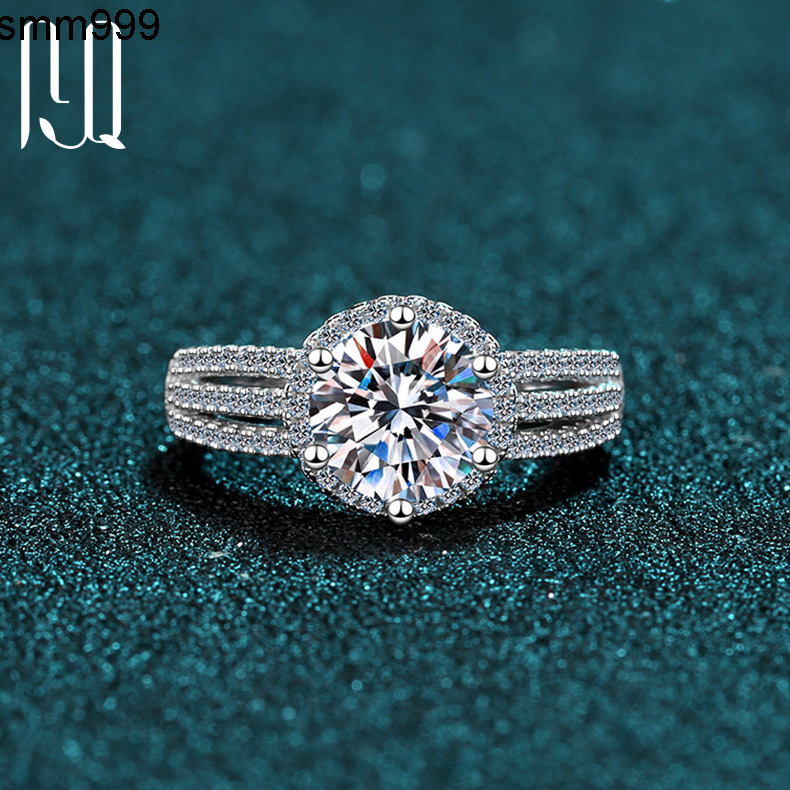 PYQ 2ct 3ct 5ct Silver 925 Original Diamond Test Past Sparkling D Color Moissanite Engagement Ring Gemstone Jewelry