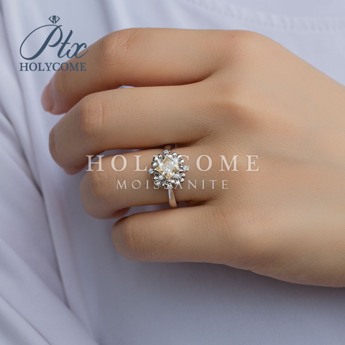 Women's Luxury Jewelry Moissanite Diamond Ring Silver Plated Flower Shaped Moissanite Engagement Wedding Romantic Gemstone Rings Women Party