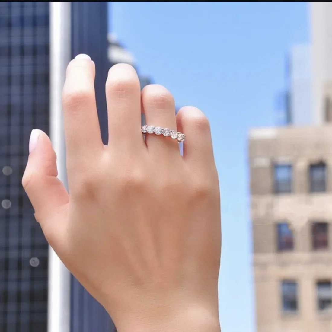 Original BAND Rings Sets for Women Men 925 SILVER PAVE SETTING FULL Simulated Diamond ETERNITY ENGAGEMENT WEDDING Stone RingXJ250606