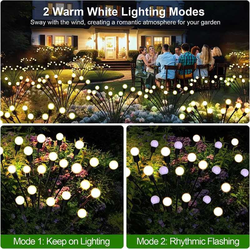 12Pack Outdoor LED Solar Lights Waterproof Starburst Solar Firefly Lights Lawn Lamp Garden Lamp for Path Landscape Decorative XJ250606