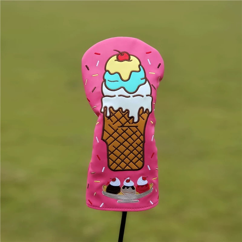 Golf Club Headcovers Wood Head covers Ice cream Design Driver Fairway Hybrid Woods Headcover Red PU Premium Leather Head