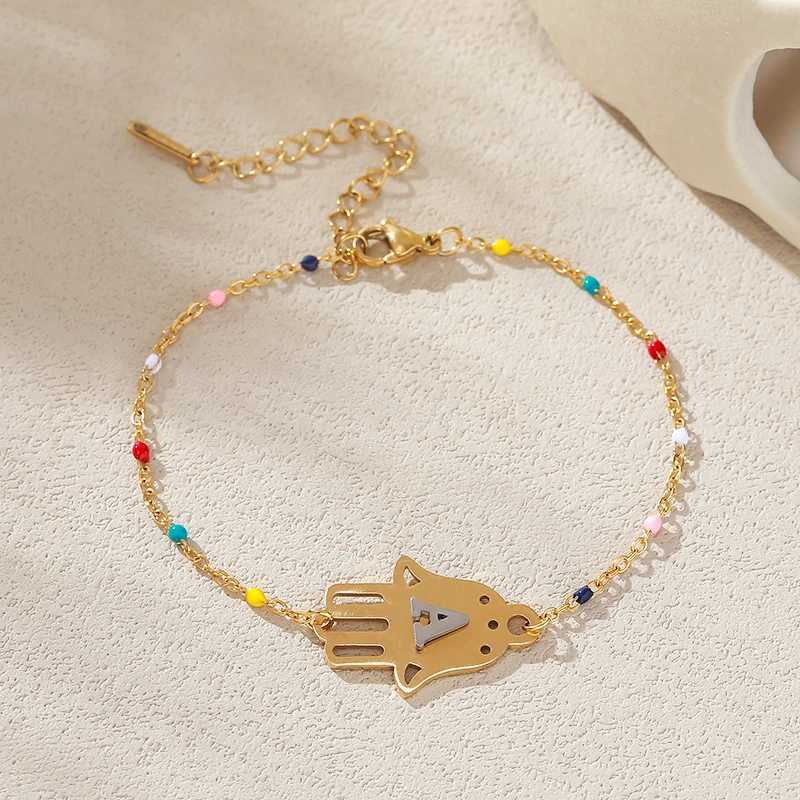 Stainless Steel Women Bracelet 26 Initial Letters A-Z Beads Hamsa Hand Chain Pendant Bangles Anklets Birthday Jewelry Gifts W250606