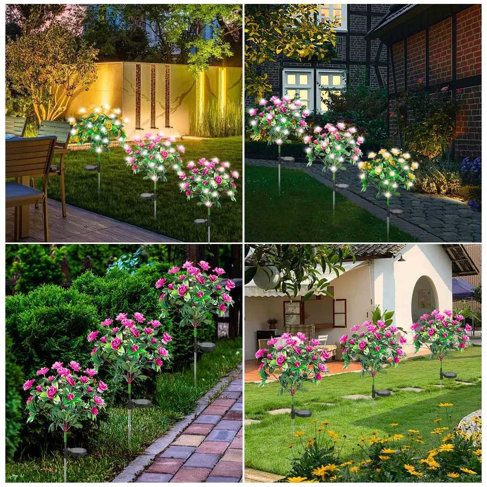42LED Solar Lawn Lights Azalea Flowers Garden Tree Lights Outdoor Waterproof Landscape Decorative Lamp for Pathway Patio Yard XJ250606