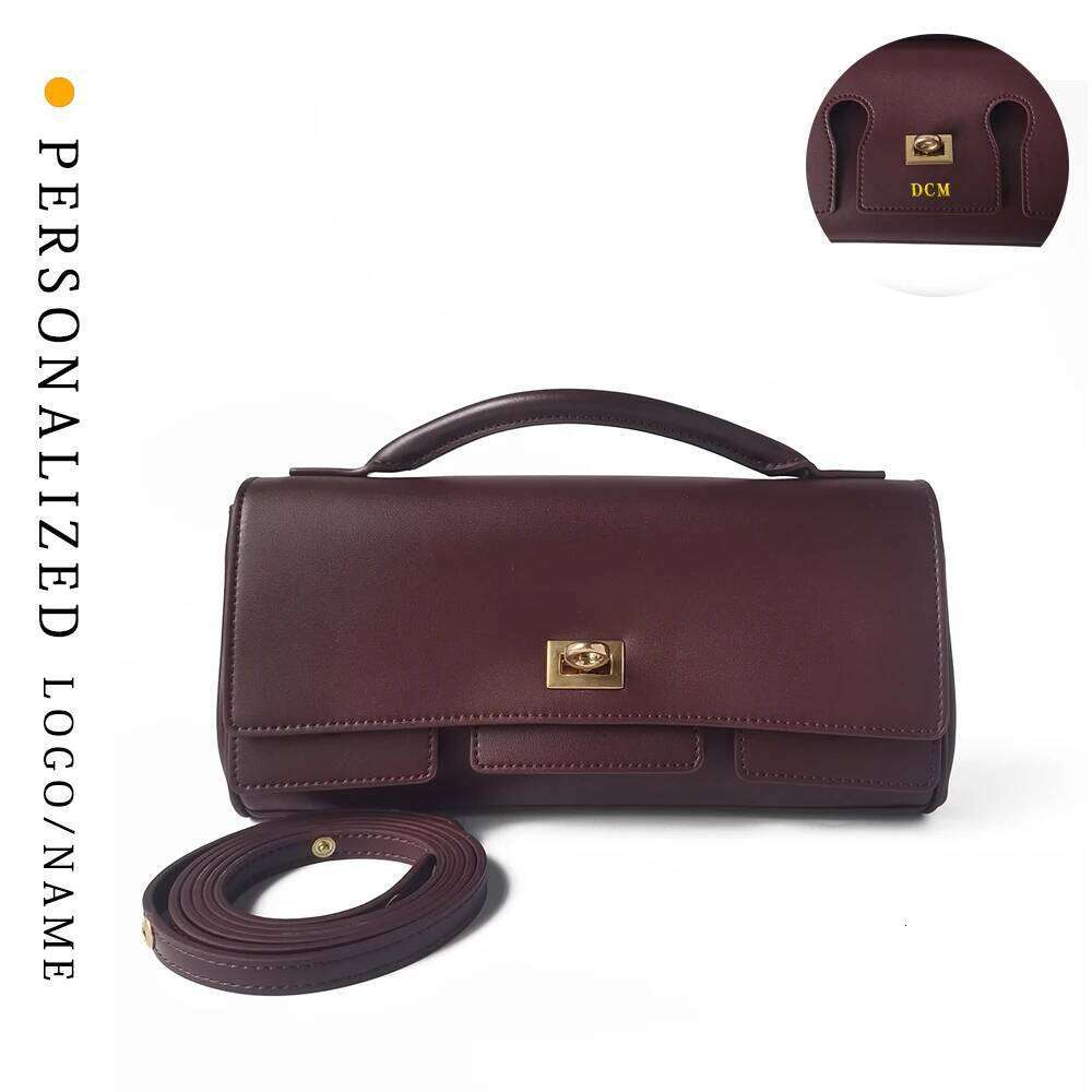 Free Custom First Letter Genuine Leather Women's Handbag With Long Straps for One Shoulder Slanting Fashion Dinner Bag
