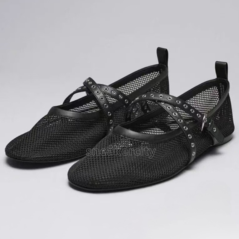 Mesh Leather Designer Loafers Flat Heels Women Shoes Hollow Ballet Flats Casual Comfort Soft Soled Dance Shoe Light Low Summer Elegant Mary Jane Sanda