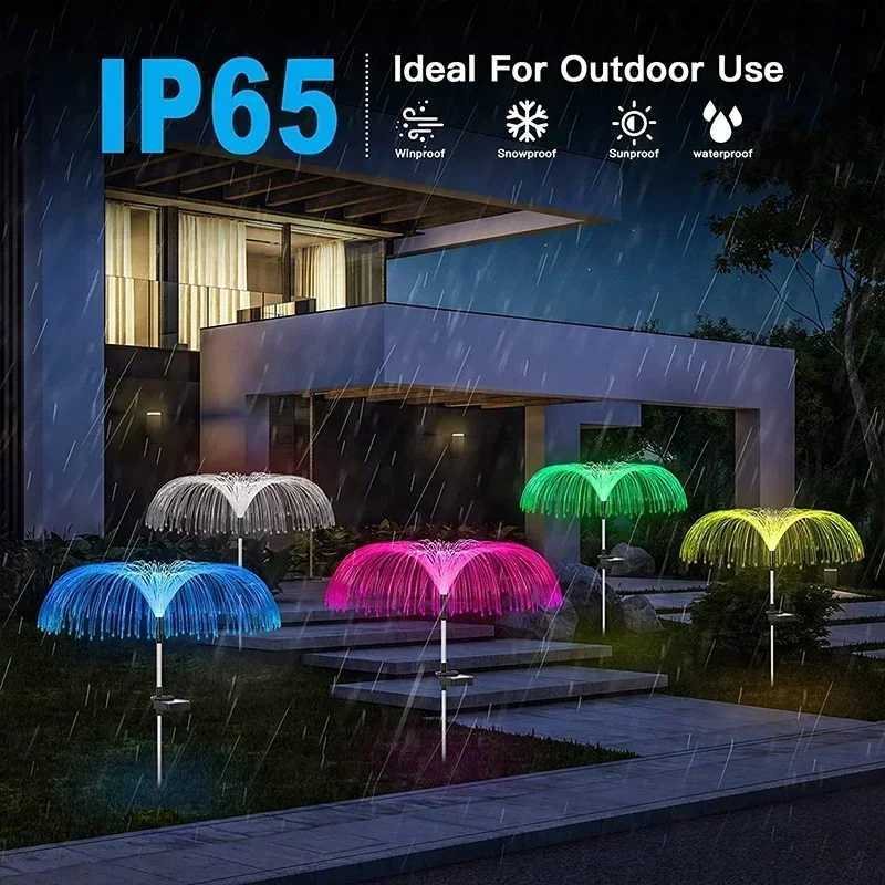 Solar Garden Lights Outdoor Waterproof Fiber Optic Jellyfish Lawn Lights Outdoor Patio Villa Yard Decor W250607