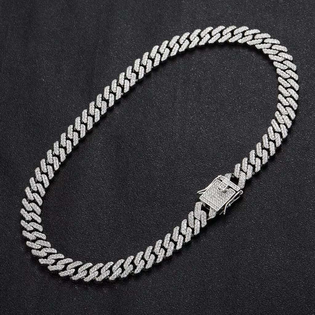 Wholesale Mens 12mm Fashion Hip Hop Silver Rose Gold Cuban Jewelry Necklace Women Iced Out Cz Diamond Miami Cuban Link Chain