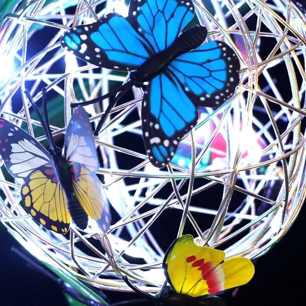 Outdoor Solar Ball Light with Butterfly LIght Decorative Hanging Lamp LED Waterproof Garden Hanging Light Yard Decoration NightXJ250606