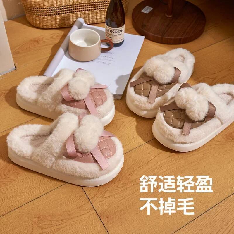 Ddmyoutdoor Women Winter Warm Short Plush Female Soft Thick Bottom Home Slippers Woman Non Slip Flat Heel Indoor Cotton Slides Beach Shoes outdoor sho