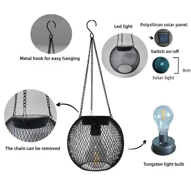 Solar Garden Lights Outdoor Hollow Diamond Pattern Projection Lantern Waterproof Decorative Hanging Lamp for Yard Pathway Decor W250607