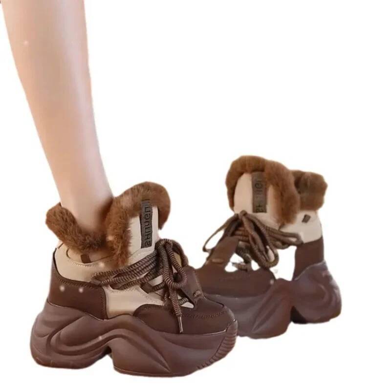 Ddmyoutdoor Winter Women S Warm Increase Height Prevent Slipping Outdoor Snow Boots Comfortable Plush New High Top Lace Up Sneakers Outdoor Shoes