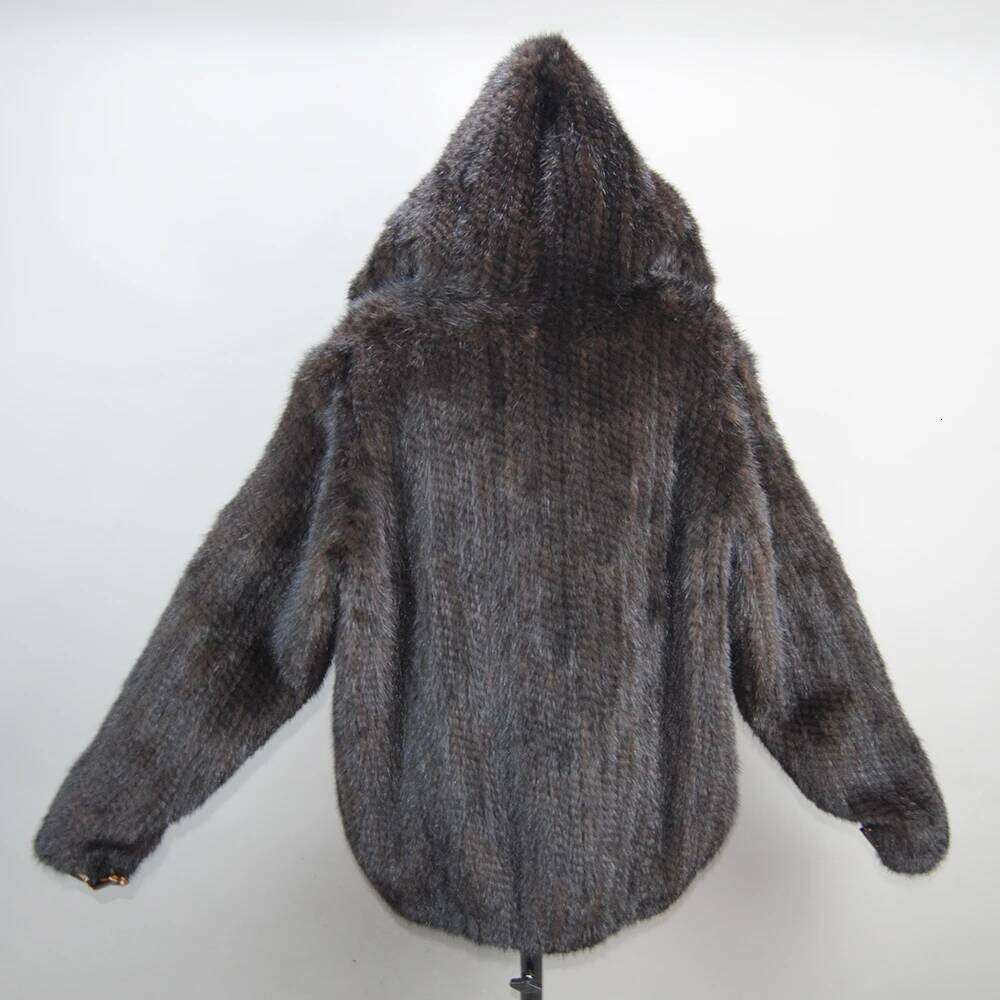 2025 New Women Mink Fur Coat Long-Sleeve Hooded Casual Fashion All-match Zipper Knitted Outerwear Jacket Custom Plus Size