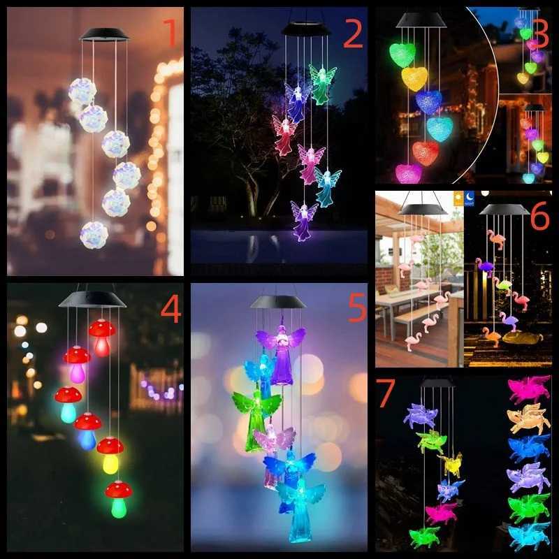 1pc Colorful Changing Light Wind Chimes With 6 LED Outdoor Waterproof Hanging Mobile Lamp For Home Garden Holiday Festival DecorXJ250606