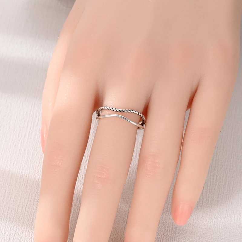 VAMO 925 Sterling Silver CZ Zircon Rings Double Layered Curved Rop Woman Rings Sparkling Wedding Ring For Girls Anniversary Gift W250606