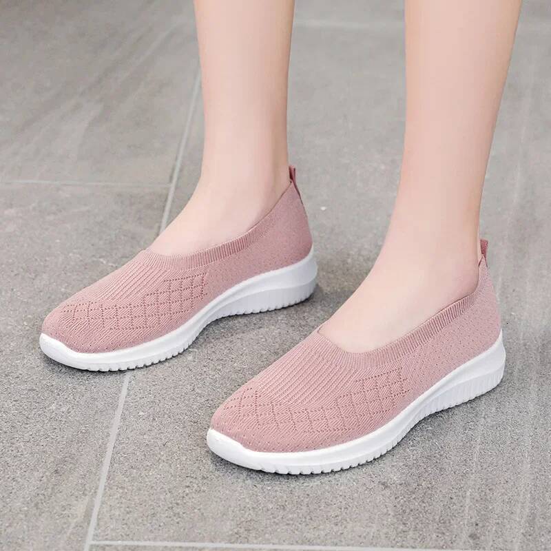 ddmyoutdoor High Quality Knitted Women S Vulcanize Breathable Sneakers Flat Heel Slip On Ladies Casual Shoes Outdoor Outdoor Shoes