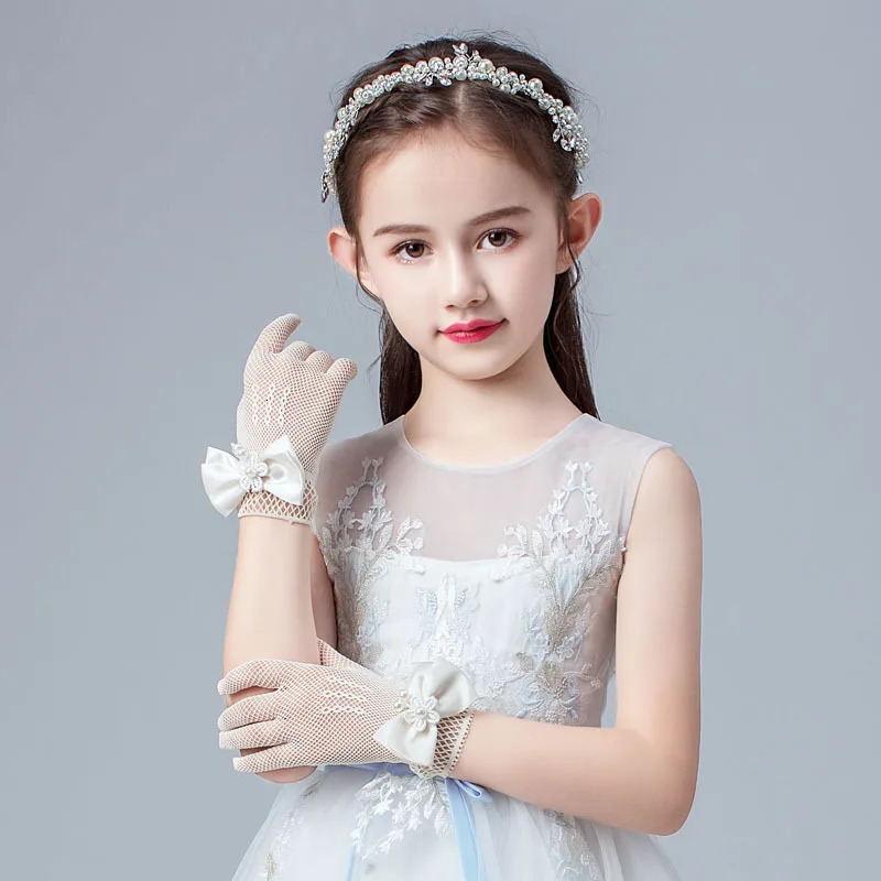 Fashion Princess Wedding Gloves for Girls Mesh Evening Childrens Holiday Accessories with a Birthday Bow Performance Gloves for 250603