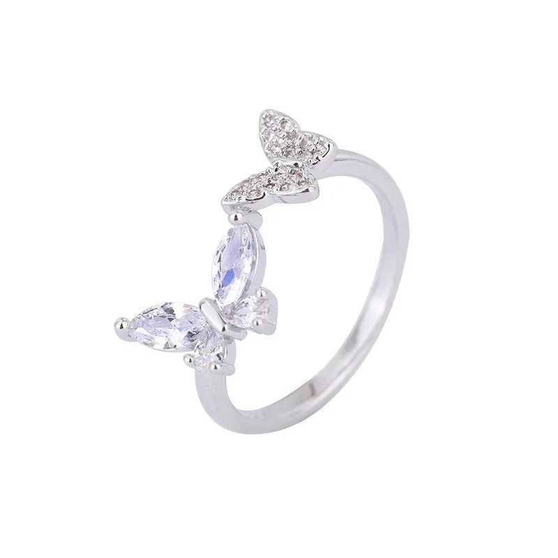 925 Sterling Silver Butterfly Zircon Open Rings For Women Wedding Luxury Fine Jewelry Accessories Wholesale 2023 XJ250606