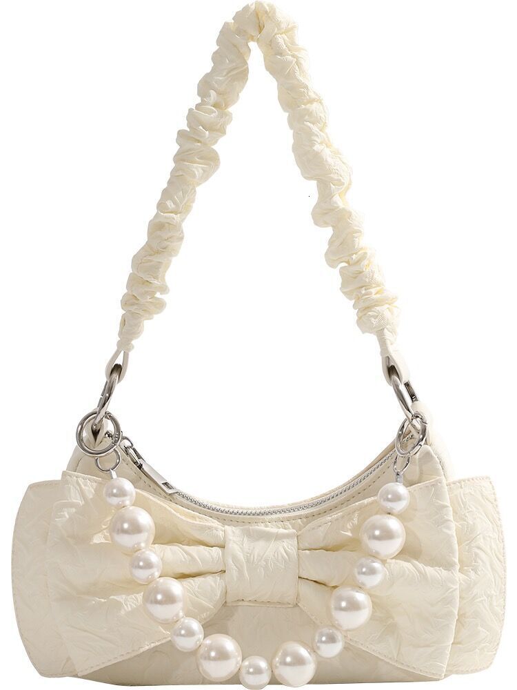 designer Underarm Bag for Women, Autumn Ins Super Popular Bowknot Pearl Chain Bag, Niche Handbag, Pleated Shoulder Crossbody Bag