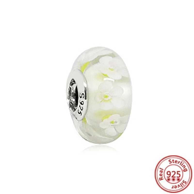 925 Sterling Silver Pink Red Green Blue Yellow Purple Murano Glass Sparkling Round Beads Fit Pantaro Charms Bracelet DIY Jewelry XJ250607