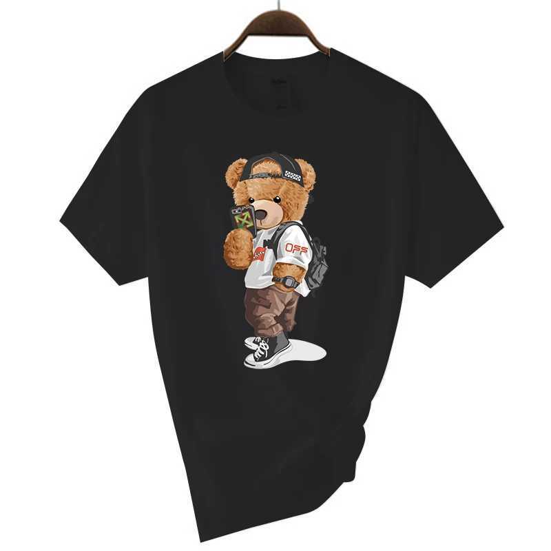 Luxury Brand Mens Short Sleeve T-shirts Summer Printed Black Funny Bear Harajuku Style Cotton Top y2k Streetwear Casual T Men X250607