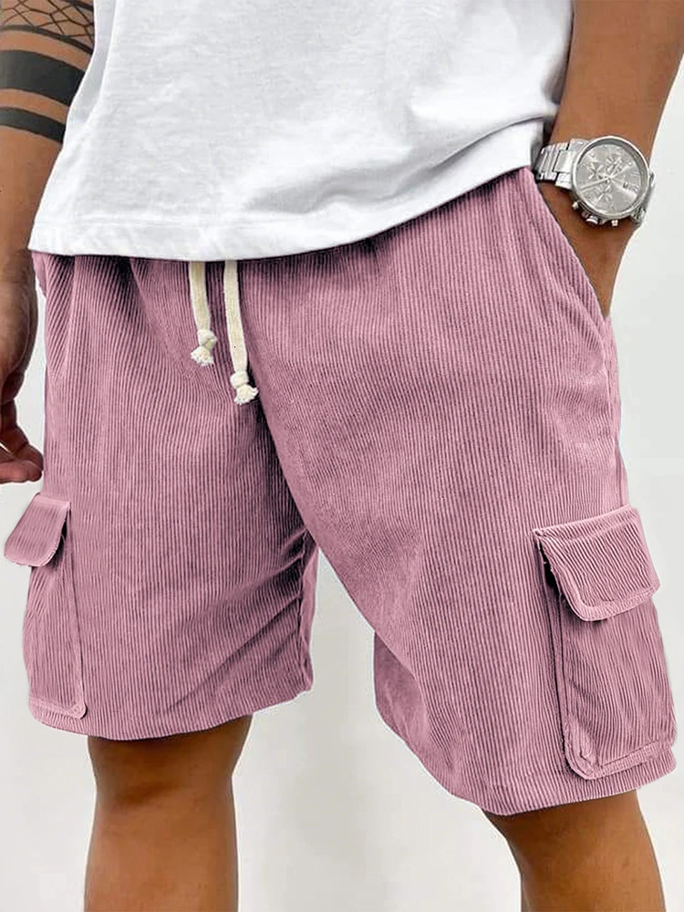 Fashion Multi Pockets Cargo Shorts Mens Vintage Patchwork Texture Ribbed Corduroy Shorts For Men 2025 Summer Casual Loose Shorts 250605