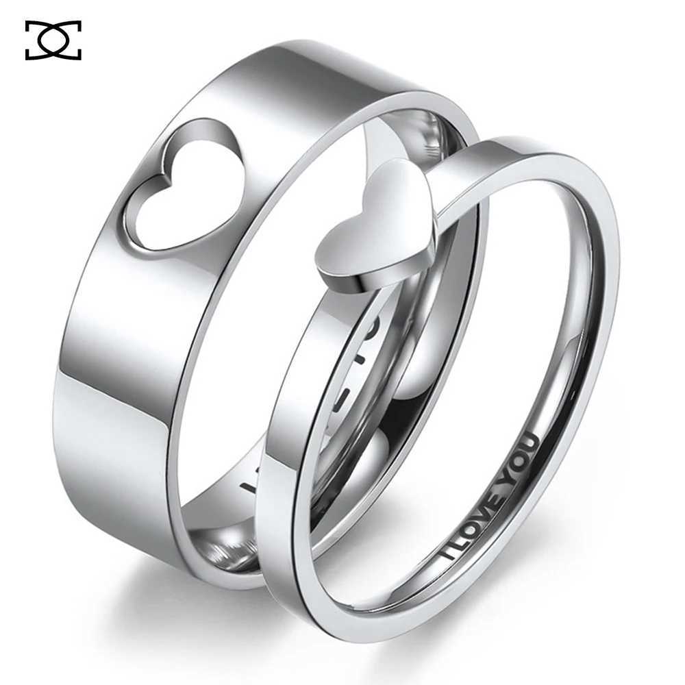 Titanium Steel Heart-shaped Hollow Couple Ring Men And Women Proposal Engagement Rings Gift W250606
